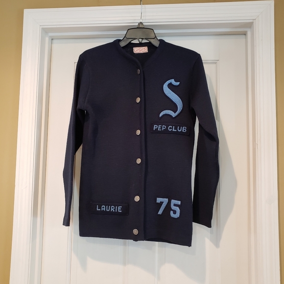 True Vintage 1950s Rare Navy Blue Pep Club Wool Cardigan Lasley Knitting Company - Picture 2 of 6